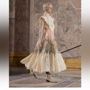 Zimmermann Cream and Green Lace Maxi Dress